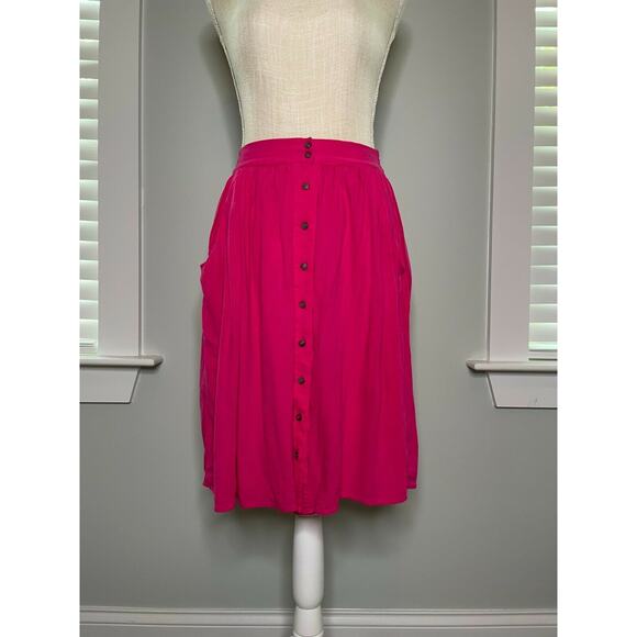 She + Sky Dresses & Skirts - She + Sky Fuchsia Front Button Down Lined Flowy Knee Skirt Pockets Pink Small S